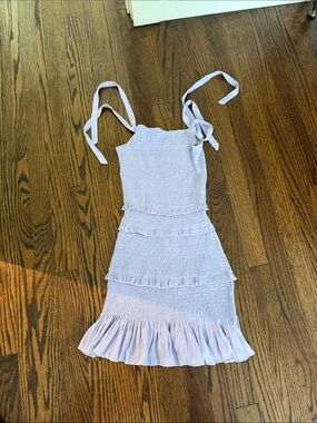 Girls Lavender Tie-Shoulder Ruffle Smocked Sundress